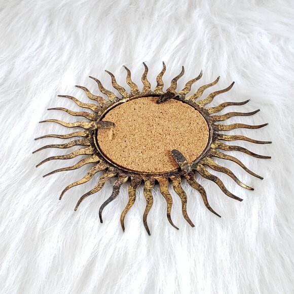 Sunburst Mirror in Gilt Wrought Iron, Small Scale Wall Hanging - Picture 2 of 5